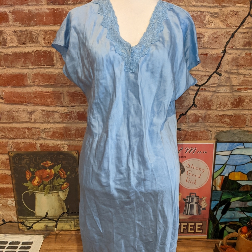 Winter Silks Blue Silk Nightie S